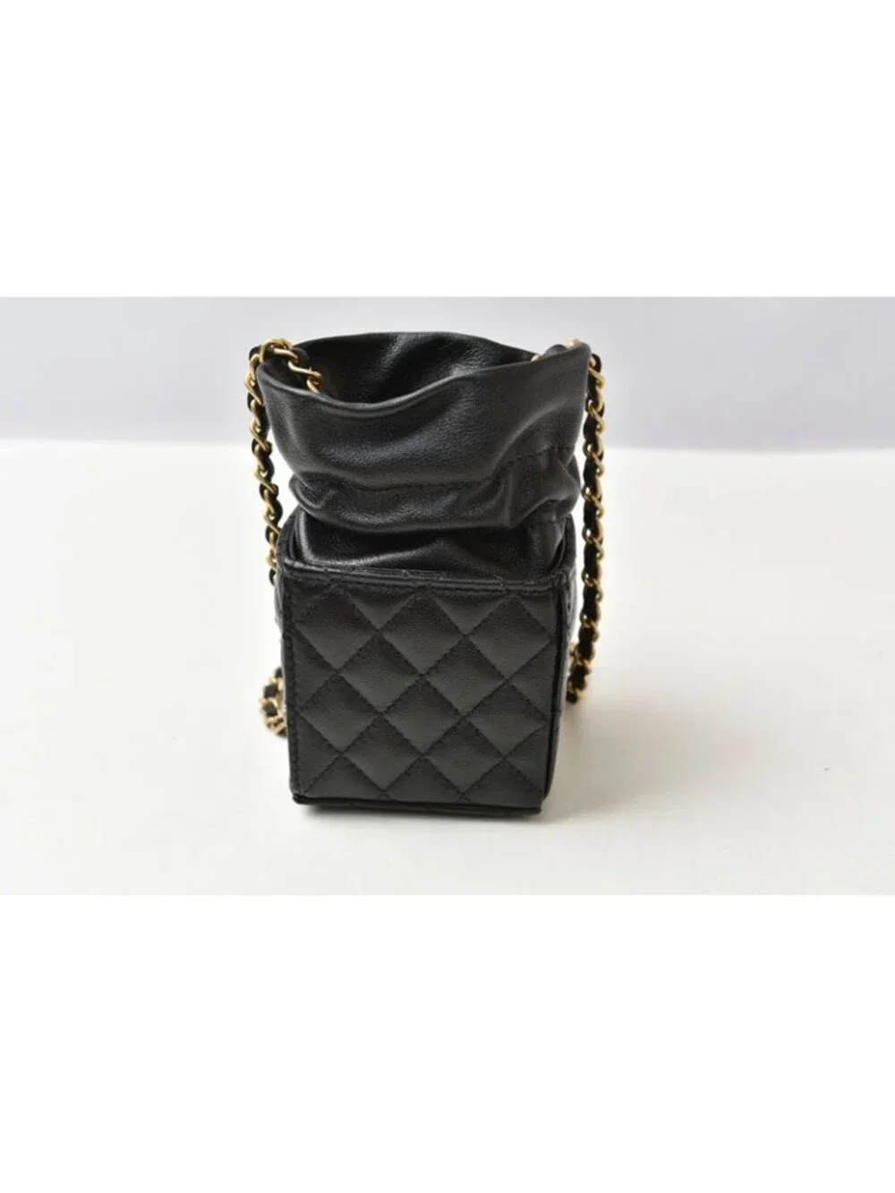 Chanel Chain Shoulder Bag Mini Cube Quilted Lambskin Black Gold